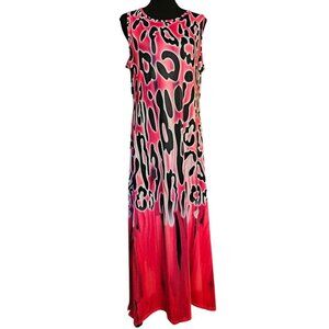Sleeveless Silky Smooth Pink & Black Leopard Print Maxi Dress By Ashley Taylor L